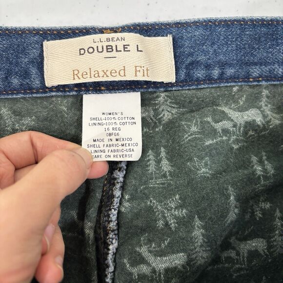 LL Bean Double L Flannel Lined Jeans Women 16R Deer Winter Denim Retro 80s Mom - Picture 4 of 9